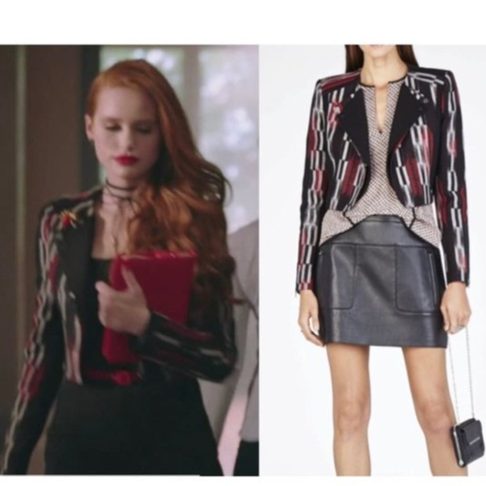BCBG Max Azria "Nathan"‎ Black Printed Crop Jacket Size XS